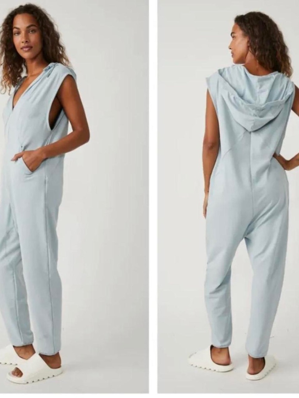 Free People Pale Blue Sleeveless Hooded Jumpsuit - Picture 3 of 7